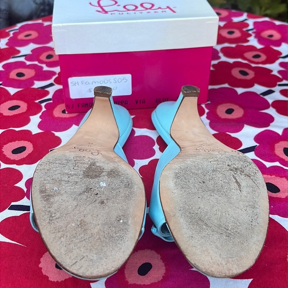 Lilly Pulitzer Baby Blue Nappa Kitten Heel Sandals Made in Italy - Picture 14 of 16